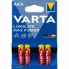 Baterie Varta Longlife Max Power 4703, AAA / LR3, Set 4 bucati 04703101404