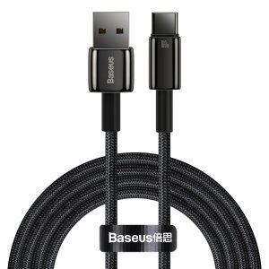 Cablu Date si Incarcare USB-A - USB-C Baseus Tungsten Gold, 100W, 2m, Negru CAWJ000101 