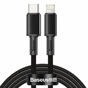 Cablu Date si Incarcare USB-C - Lightning Baseus High Density Braided, 20W, 2m, Negru