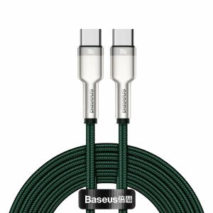 Cablu Date si Incarcare USB-C - USB-C Baseus Cafule Series Metal, 100W, 2m, Verde CATJK-D06 