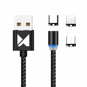 Cablu Incarcare USB-A - Lightning / microUSB / USB-C WZK Magnetic, 18W, 1m, Negru WMC-01