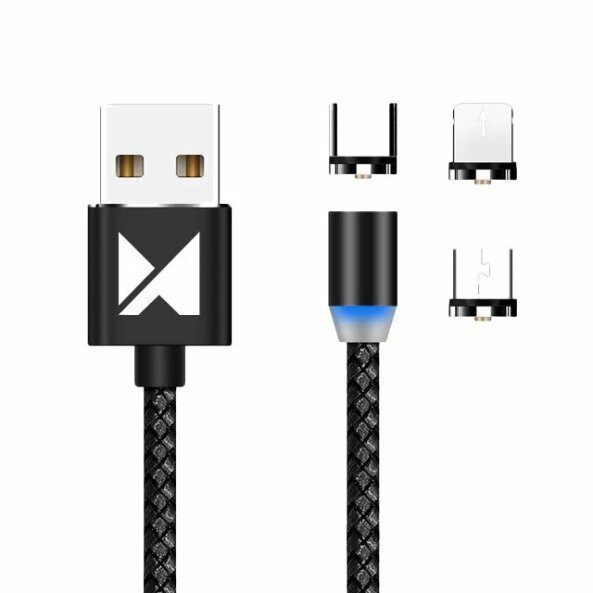 Cablu Incarcare USB-A - Lightning / microUSB / USB-C WZK Magnetic, 18W, 1m, Negru WMC-01