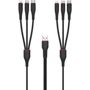Cablu Incarcare USB-A - Lightning / microUSB / USB-C XO Design NB196, 18W, 2m, Negru