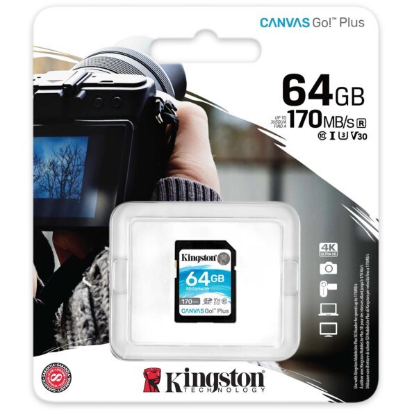 Card Memorie SDXC Kingston Canvas Go Plus, 64Gb, Clasa 10 / UHS-1 U3 SDG3/64GB 