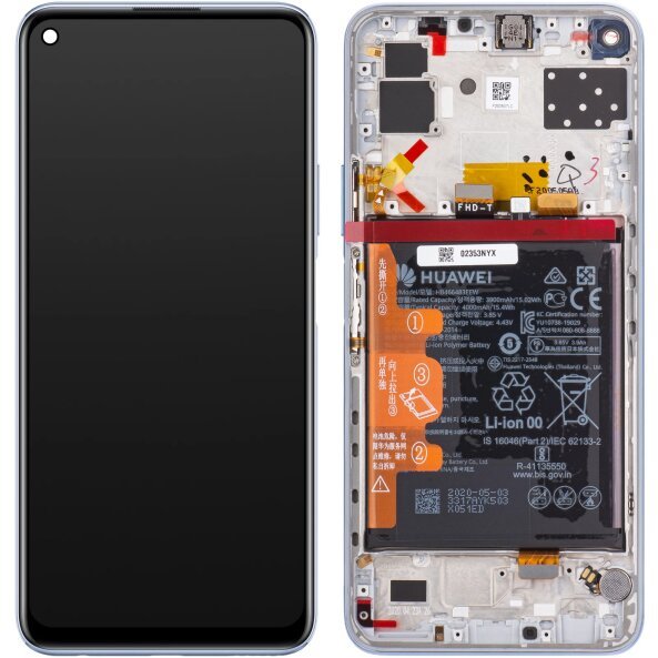 Display cu Touchscreen Huawei P40 lite 5G, cu Rama si Acumulator, Argintiu, Service Pack 02353SUQ