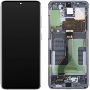 Display cu Touchscreen Samsung Galaxy S20 5G G981 / S20 G980, cu Rama, Negru (Cosmic Grey), Service Pack GH82-31432A 