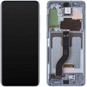 Display cu Touchscreen Samsung Galaxy S20+ 5G G986 / S20+ G985, cu Rama, Bleu (Cloud Blue), Service Pack GH82-22145D