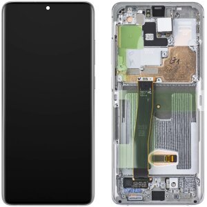 Display cu Touchscreen Samsung Galaxy S20 Ultra 5G G988 / S20 Ultra G988, cu Rama, Alb, Service Pack GH82-26032C