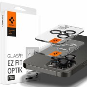 Folie de protectie Camera spate Spigen EZ FIT pentru Apple iPhone 15 Pro Max / 15 Pro, Sticla Securizata, Full Glue, Set 2 bucati, Neagra