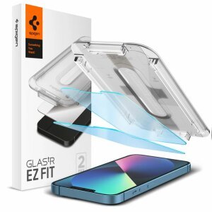 Folie de protectie Ecran Anti Blue Spigen EZ FIT pentru Apple iPhone 14 / 13 Pro / 13, Sticla securizata, Full Glue, Set 2 bucati AGL03389