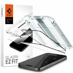 Folie de protectie Ecran Spigen EZ FIT pentru Apple iPhone 15 Pro, Sticla Securizata, Full Glue, Set 2 bucati, 2.5D, Case Friendly, Neagra AGL06893