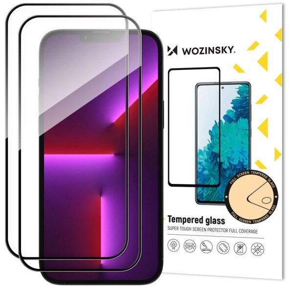 Folie de protectie Ecran WZK pentru Apple iPhone 14 Pro, Sticla securizata, Full Glue, Set 2 bucati, Neagra