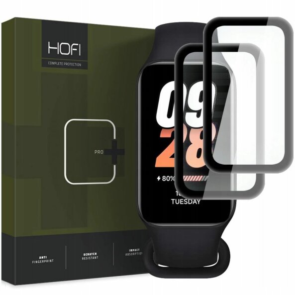 Folie Protectie HOFI Hybrid PRO+ pentru Xiaomi Mi Band 8 Active, Set 2 bucati, Sticla Securizata, Neagra