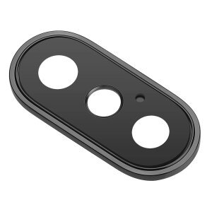 Geam Camera Spate Apple iPhone X, cu Rama, Negru