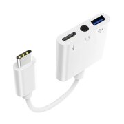 Hub USB-C OEM, 1 x USB-A - 1 x USB-C - 1 x Jack 3.5mm, Alb 