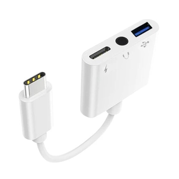 Hub USB-C OEM, 1 x USB-A - 1 x USB-C - 1 x Jack 3.5mm, Alb 