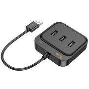 Hub USB HOCO HB35, 3 x USB-A - RJ45, 0.2m, Negru 