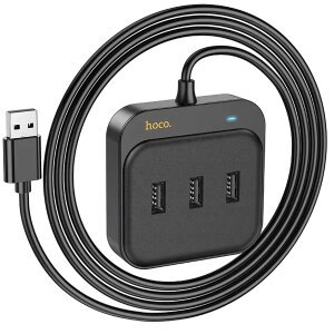 Hub USB HOCO HB35, 3 x USB-A - RJ45, 1.2m, Negru 