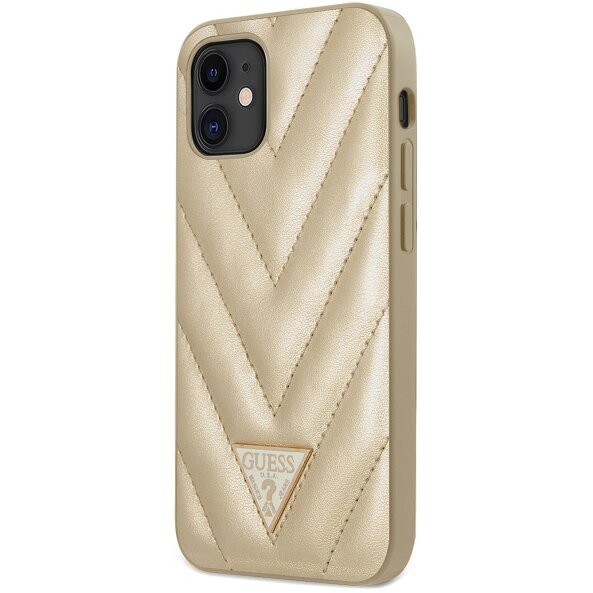 Husa pentru Apple iPhone 12 mini, Guess, V Quilted, Aurie GUHCP12SPUVQTMLBE