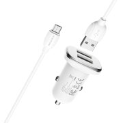 Incarcator Auto cu Cablu microUSB Borofone BZ12, 12W, 2.4A, 2 x USB-A, Alb