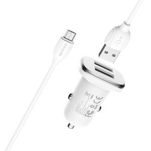 Incarcator Auto cu Cablu microUSB Borofone BZ12, 12W, 2.4A, 2 x USB-A, Alb