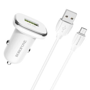 Incarcator Auto cu Cablu microUSB Borofone BZ12A, 18W, 3A, 1 x USB-A, Alb