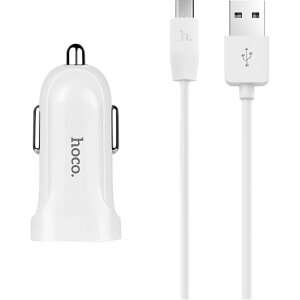 Incarcator Auto cu Cablu microUSB HOCO Z2A, 12W, 2.4A, 2 x USB-A, Alb