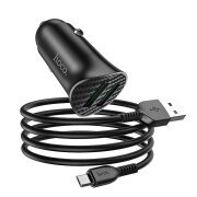 Incarcator Auto cu Cablu microUSB HOCO Z39, 18W, 3A, 2 x USB-A, Negru