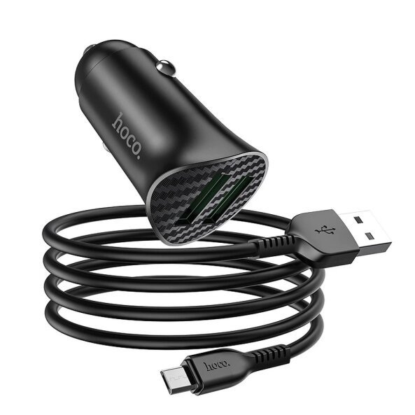 Incarcator Auto cu Cablu microUSB HOCO Z39, 18W, 3A, 2 x USB-A, Negru