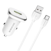 Incarcator Auto cu Cablu USB-C Borofone BZ12A, 18W, 3A, 1 x USB-A, Alb