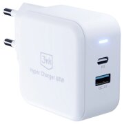 Incarcator Retea 3MK HyperCharger, 68W, 5A, 1 x USB-A - 1 x USB-C, Alb 