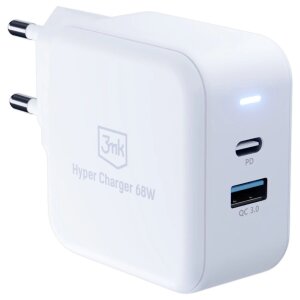 Incarcator Retea 3MK HyperCharger, 68W, 5A, 1 x USB-A - 1 x USB-C, Alb 