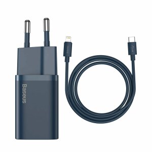 Incarcator Retea Cu Cablu Lightning Baseus Super Si 1C, 20W, 3A, 1 x USB-C, Albastru TZCCSUP-B03