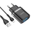 Incarcator Retea cu Cablu Lightning HOCO N1, 12W, 2.4A, 1 x USB-A, Negru