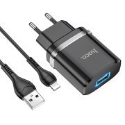 Incarcator Retea cu Cablu Lightning HOCO N1, 12W, 2.4A, 1 x USB-A, Negru