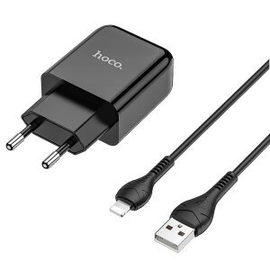 Incarcator Retea cu Cablu Lightning HOCO N2, 10W, 2.1A, 1 x USB-A, Negru