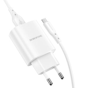 Incarcator Retea cu Cablu microUSB Borofone BN1, 10W, 2.1A, 1 x USB-A, Alb