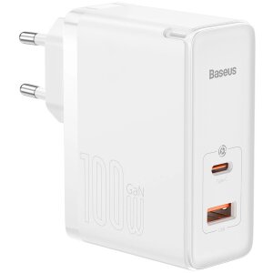 Incarcator Retea cu Cablu USB-C Baseus GaN5 Pro, 100W, 5A, 1 x USB-A - 1 x USB-C, Alb CCGP090202