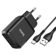 Incarcator Retea cu Cablu USB-C HOCO N7, 10W, 2.1A, 2 x USB-A, Negru