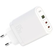 Incarcator Retea cu Cablu USB-C XO Design CE04, 65W, 3.25A, 1 x USB-A - 2 x USB-C, Alb