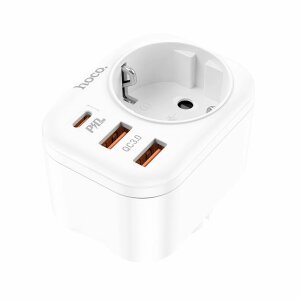 Incarcator Retea HOCO NS3, 20W, 3A, 1 x Schuko - 1 x USB-C - 2 x USB-A, Alb 