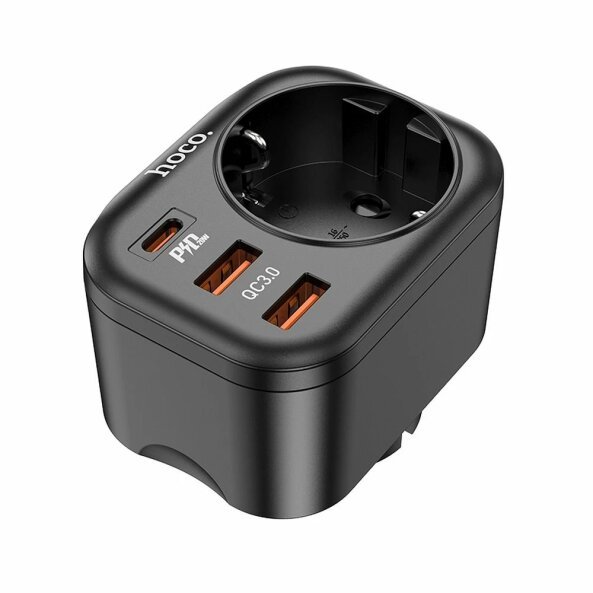 Incarcator Retea HOCO NS3, 20W, 3A, 1 x Schuko - 1 x USB-C - 2 x USB-A, Negru 