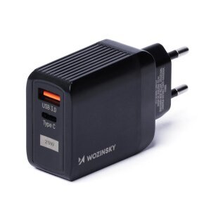 Incarcator Retea WZK WWC001, 20W, 3A, 1 x USB-A - 1 x USB-C, Negru 