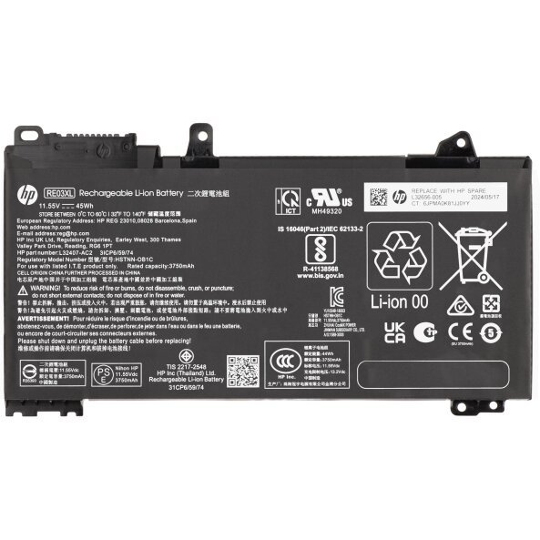 Acumulator HP RE03045XL-PL, 3920mAh, 45Wh, 3 celule, Service Pack L32656-005 