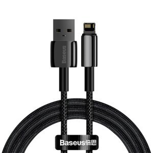 Cablu Date si Incarcare USB-A - Lightning Baseus Tungsten Gold, 20W, 1m, Negru CALWJ-01 