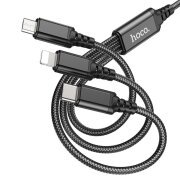Cablu Date si Incarcare USB-A - Lightning / microUSB / USB-C HOCO X76, 18W, 1m, Negru 