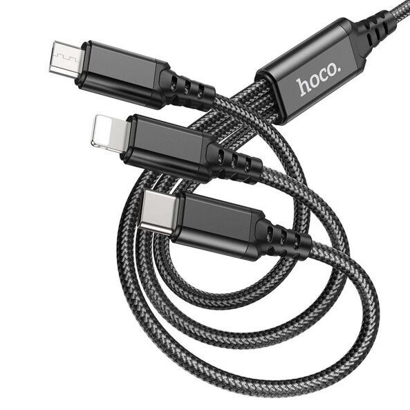 Cablu Date si Incarcare USB-A - Lightning / microUSB / USB-C HOCO X76, 18W, 1m, Negru 