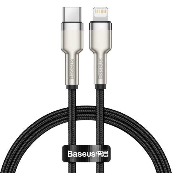 Cablu Date si Incarcare USB-C - Lightning Baseus Cafule Metal Series, 20W, 0.25m, Negru CATLJK-01 