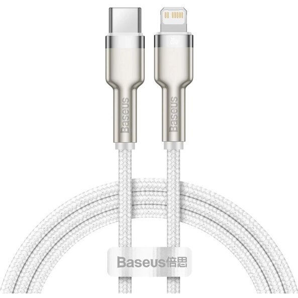 Cablu Date si Incarcare USB-C - Lightning Baseus Cafule Metal Series, 20W, 1m, Alb CATLJK-A02