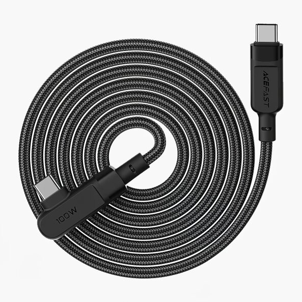 Cablu Date si Incarcare USB-C - USB-C Acefast C5-03 Angled, 100W, 2m, Negru 